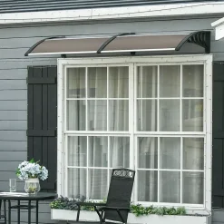 Auvent marquise de porte design voûté arrondi dim. 200L x 96l x 27H cm polycarbonate fumé brun PP noir-Outsunny Online