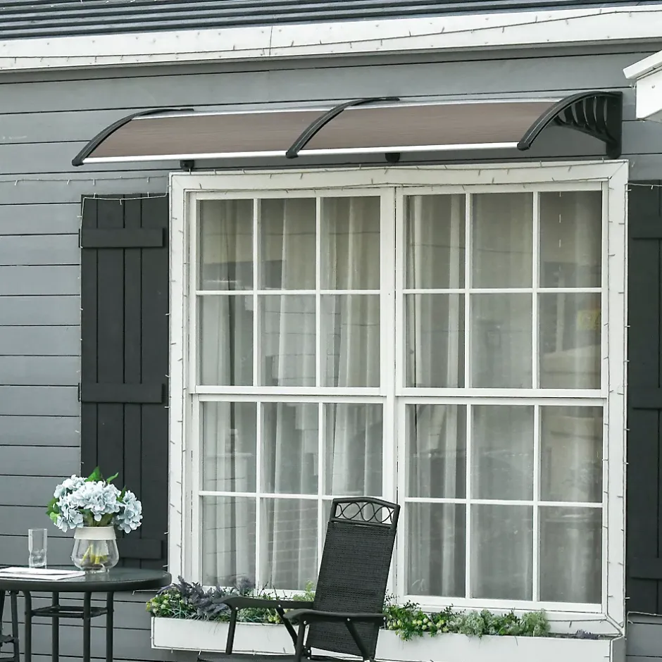 Auvent marquise de porte design voûté arrondi dim. 200L x 96l x 27H cm polycarbonate fumé brun PP noir-Outsunny Online