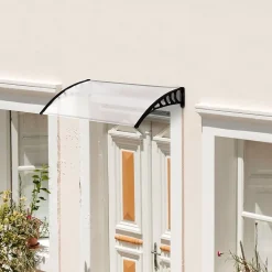 Outsunny Auvent marquise de porte design voûté arrondi dim. 150L x 90l x 25H cm polycarbonate PP noir