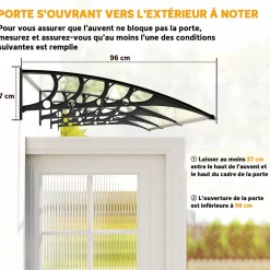 Outsunny Auvent marquise de porte design voûté arrondi dim. 303L x 96l x 27H cm alu polycarbonate plastique noir
