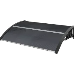 Auvent marquise de porte design voûté arrondi dim. 100L x 75l x 23H cm alu polycarbonate fumé plastique noir-Outsunny Discount
