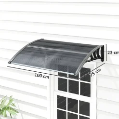 Auvent marquise de porte design voûté arrondi dim. 100L x 75l x 23H cm alu polycarbonate fumé plastique noir-Outsunny Discount