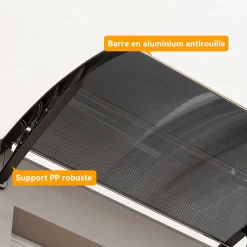 Auvent marquise de porte design voûté arrondi dim. 100L x 75l x 23H cm alu polycarbonate fumé plastique noir-Outsunny Discount