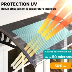 Auvent marquise de porte design voûté arrondi dim. 100L x 75l x 23H cm alu polycarbonate fumé plastique noir-Outsunny Discount