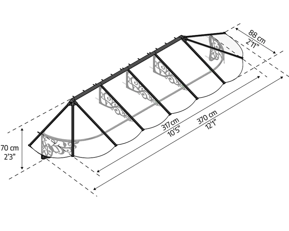 Canopia by Palram Auvent monopente Lily XL noir clair l.370 x P.88 x H.70 cm