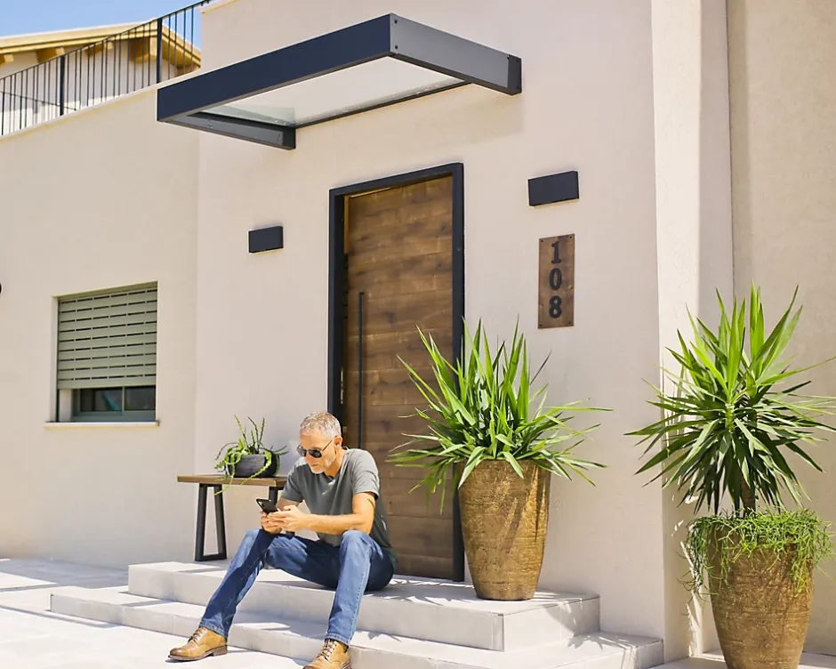 Auvent plat Sophia gris clair l.160 x P.95 x H.170 cm-Canopia by Palram