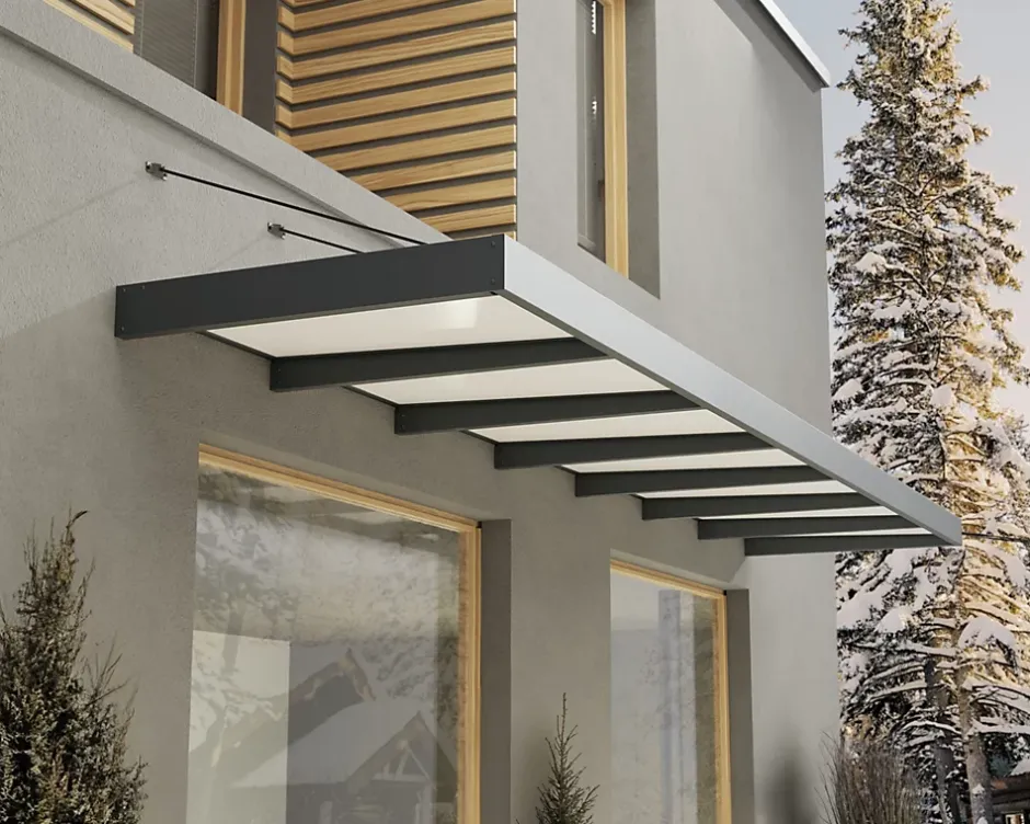 Auvent Sophia XL 140 x 660 cm Grise - Translucide en Acrylique et aluminium-Canopia by Palram Hot