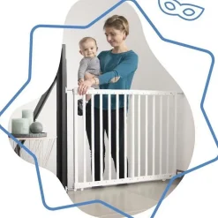Badabulle Barriere de Sécurité Deco Pop - Barriere Extensible pour Ouverture de 63 a 106cm - Fixation Vis, Blanc