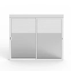 Baie coulissante alu blanc avec volet roulant solaire L.240x H.200 cm Sw=0,38