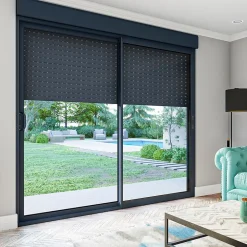 Baie coulissante alu gris avec volet roulant solaire L.240x H.200 cm Sw=0,38 UW=2