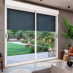 Baie coulissante en aluminium bicolore avec volet roulant électrique intégré motorisation SOMFY l.240 x H.200 cm Uw=2- Clearance