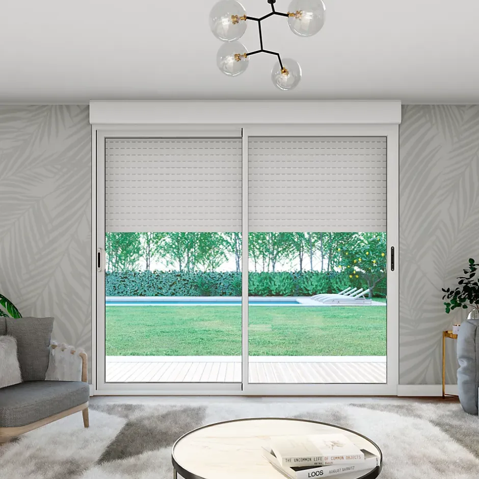 Baie coulissante en aluminium blanc avec volet roulant filaire l.240 x H.215 cm Uw=2