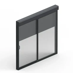 Baie coulissante en aluminium gris avec volet roulant électrique intégré motorisation Somfy l.240 x H.200 cm Uw=2-