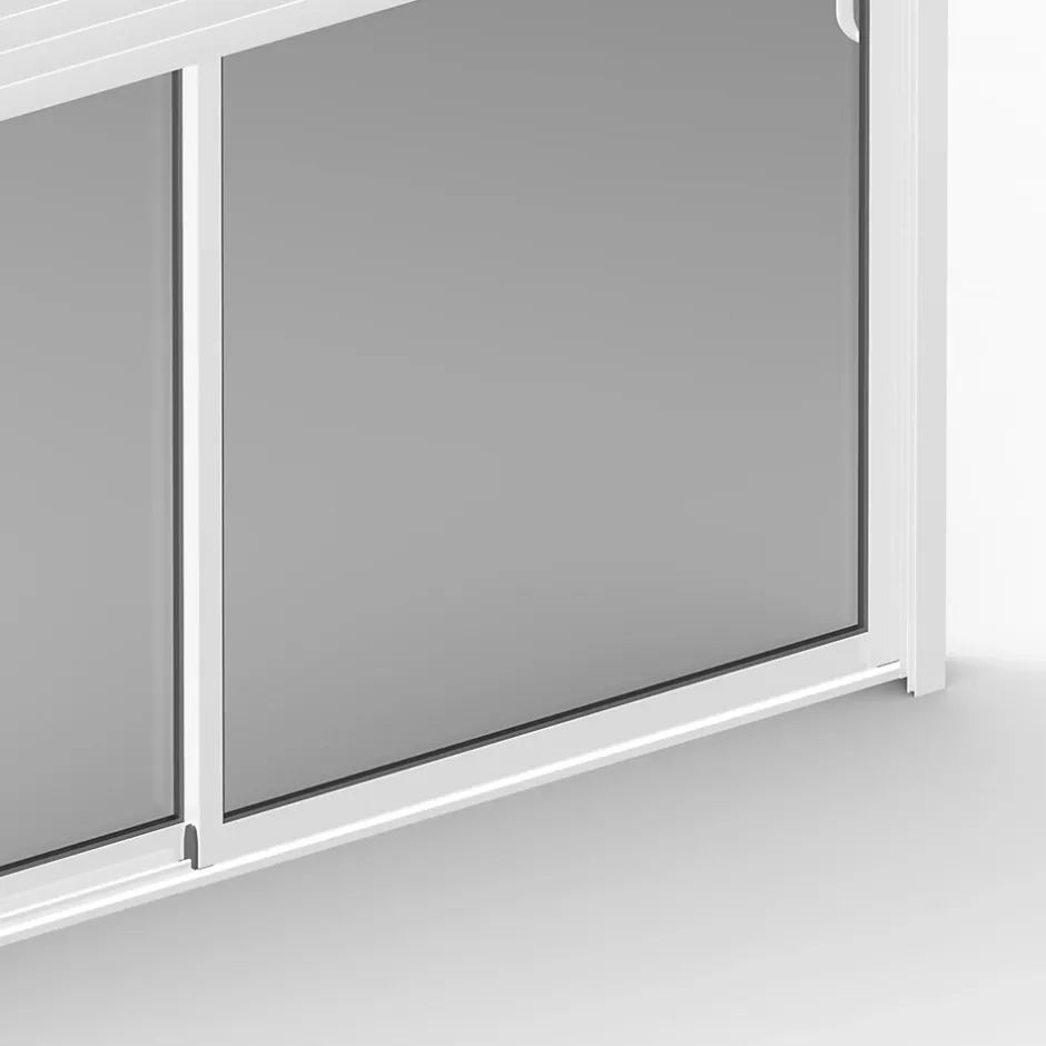 Baie coulissante en aluminium blanc avec volet roulant électrique intégré motorisation Somfy l.240 x H.200 cm Uw=2