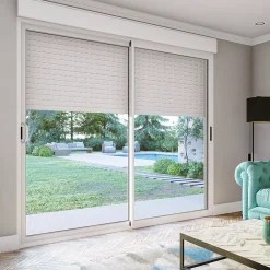 Baie coulissante en aluminium blanc avec volet roulant électrique intégré motorisation Somfy l.240 x H.200 cm Uw=2