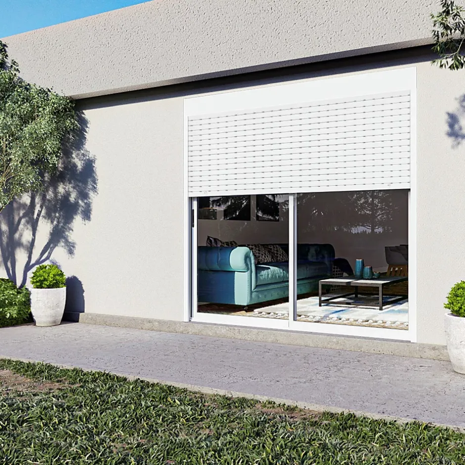 Baie coulissante en aluminium blanc avec volet roulant filaire l.180 x H. 215 cm Uw=2- Online