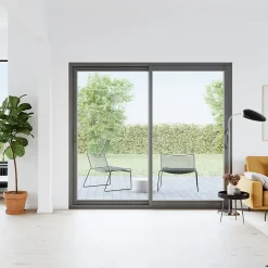 Baie vitrée coulissante alu gris - l.240 x h.215 cm - Uw 1,7-GoodHome Sale