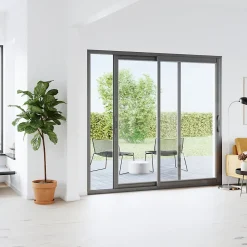 Baie vitrée coulissante alu gris - l.240 x h.215 cm - Uw 1,7-GoodHome Sale