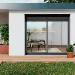 GoodHome Baie vitrée coulissante alu + volet roulant électrique gris - l.180 x h.215 cm - Uw 1,7