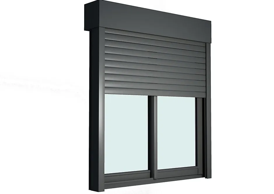 GoodHome Baie vitrée coulissante alu + volet roulant électrique gris - l.180 x h.215 cm - Uw 1,7