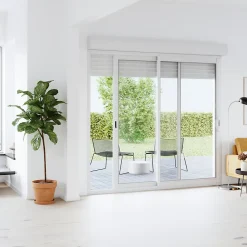 Baie vitrée coulissante alu + volet roulant électrique blanc - l.180 x h.215 cm - Uw 1,7-GoodHome New