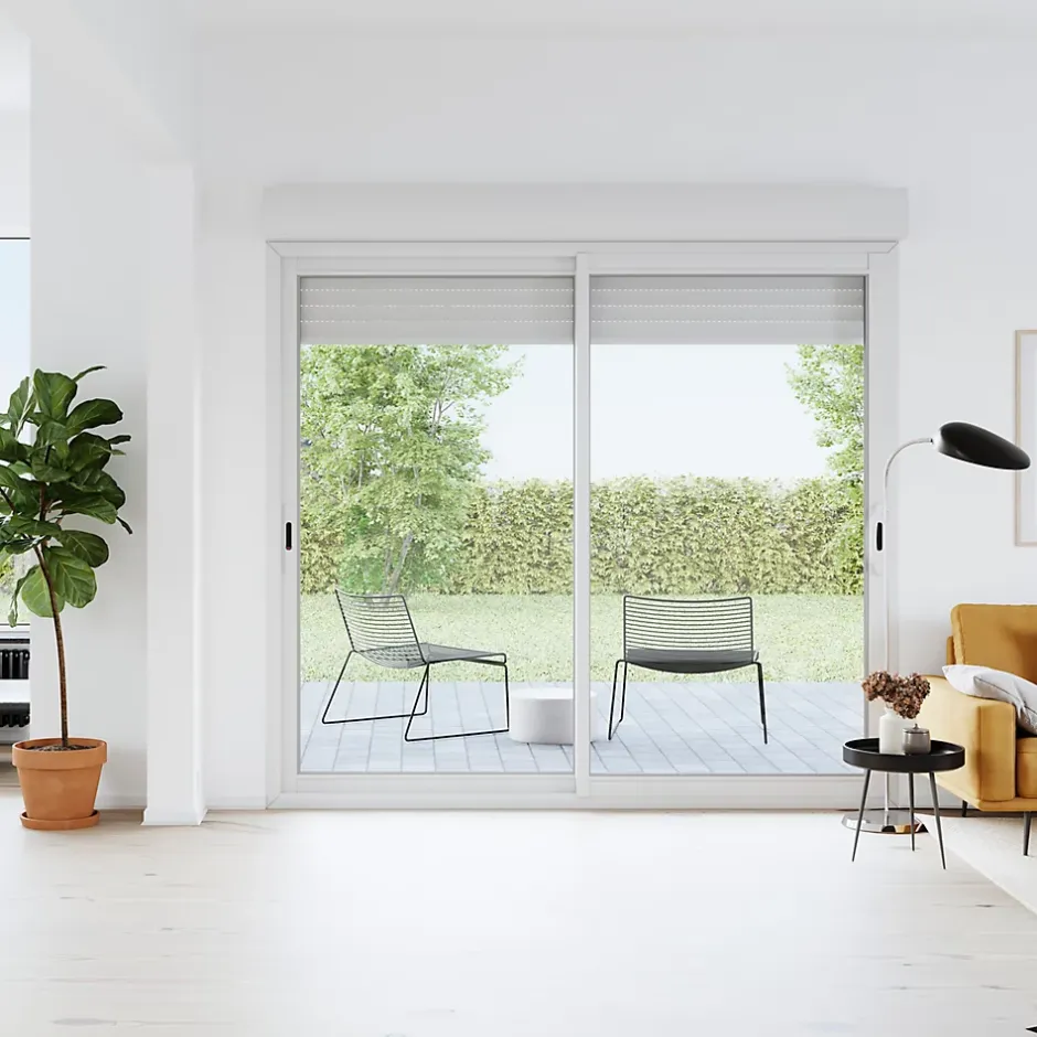 GoodHome Baie vitrée coulissante alu + volet roulant motorisé blanc - l.240 x h.215 cm - Uw 1,7