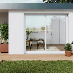 Baie vitrée coulissante alu + volet roulant motorisé blanc - l.240 x h.200 cm - Uw 1,7-GoodHome Best