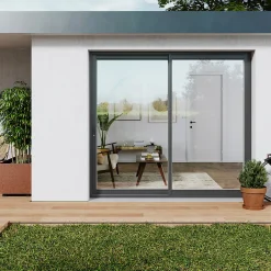 GoodHome Baie vitrée coulissante alu gris - l.240 x h.200 cm - Uw 1,7