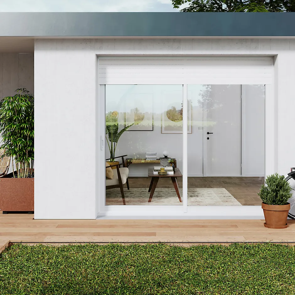 Baie vitrée coulissante alu + volet roulant électrique blanc - l.240 x h.200 cm - Uw 1,7-GoodHome Discount