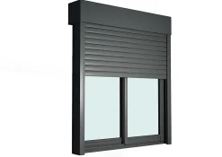 GoodHome Baie vitrée coulissante alu + volet roulant motorisé gris - l.240 x h.215 cm - Uw 1,7