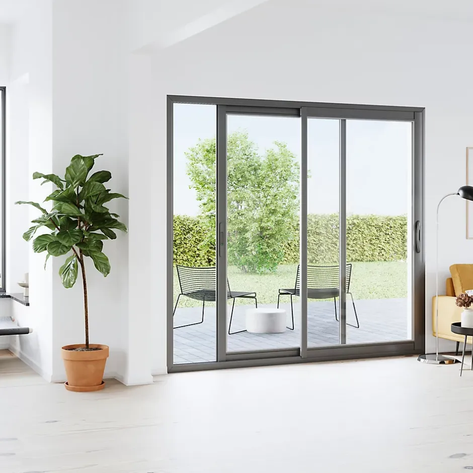 Baie vitrée coulissante alu gris - l.180 x h.215 cm - Uw 1,7-GoodHome Discount