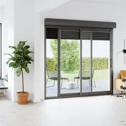 GoodHome Baie vitrée coulissante alu + volet roulant électrique gris - l.240 x h.200 cm - Uw 1,7