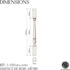 Balustre Garde-corps Bois de Hêtre - 1000x50mm-Decoparisienne