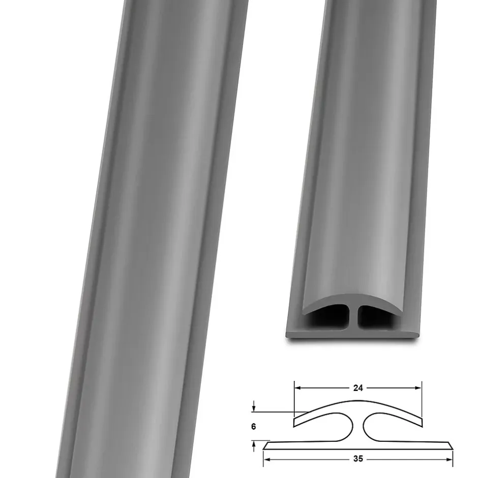 Floordirekt Barre de seuil étanche Double bordure PVC 24 x 35 mm Gris Longueur 1 m -