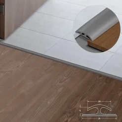 Floordirekt Barre de seuil étanche Double bordure PVC 24 x 35 mm Gris Longueur 1 m -