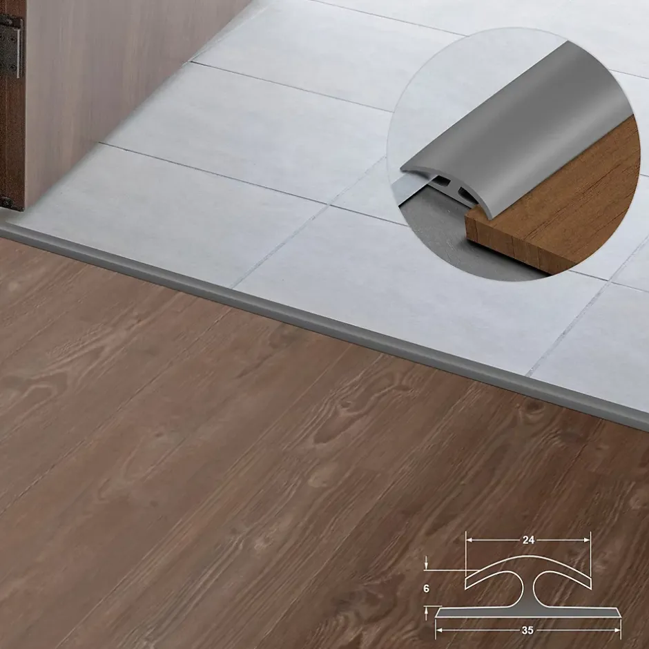 Floordirekt Barre de seuil étanche Double bordure PVC 24 x 35 mm Gris Longueur 1 m -