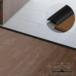 Barre de seuil étanche Double bordure PVC 24 x 35 mm Noir Longueur 1 m --Floordirekt Outlet