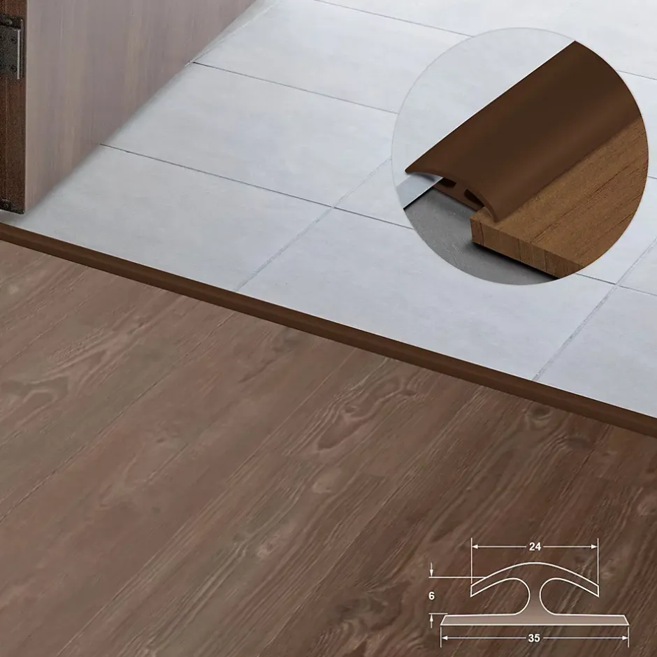 Floordirekt Barre de seuil étanche Double bordure PVC 24 x 35 mm Marron Longueur: 1 m