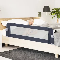 Giantex Barriere de Lit Pliable et Portable avec Cadre en Metal,en Forme de T, avec Mecanisme a Double Bouton (Gris, 150 x 40 x 42 CM)