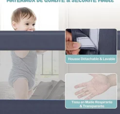Giantex Barriere de Lit Pliable et Portable avec Cadre en Metal,en Forme de T, avec Mecanisme a Double Bouton (Gris, 150 x 40 x 42 CM)