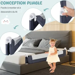 Giantex Barriere de Lit Pliable et Portable avec Cadre en Metal,en Forme de T, avec Mecanisme a Double Bouton (Gris, 150 x 40 x 42 CM)