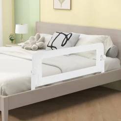 Giantex Barriere de Lit Pliable et Portable avec Cadre en Metal , en Forme de T, avec Mecanisme a Double Bouton (Blanc, 120 x 40 x 42 CM)