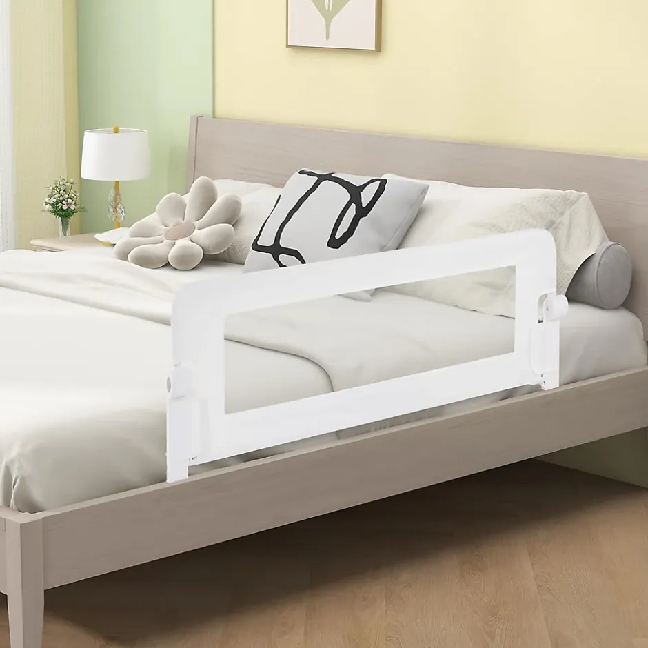 Giantex Barriere de Lit Pliable et Portable avec Cadre en Metal , en Forme de T, avec Mecanisme a Double Bouton (Blanc, 120 x 40 x 42 CM)