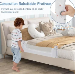 Giantex Barriere de Lit Pliable et Portable avec Cadre en Metal , en Forme de T, avec Mecanisme a Double Bouton (Blanc, 120 x 40 x 42 CM)