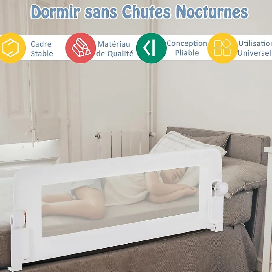 Giantex Barriere de Lit Pliable et Portable avec Cadre en Metal , en Forme de T, avec Mecanisme a Double Bouton (Blanc, 120 x 40 x 42 CM)