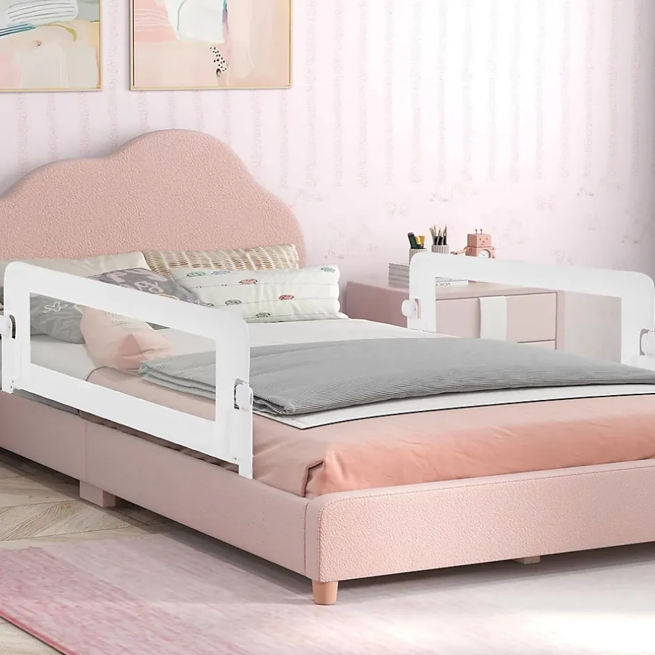 Giantex Barriere de Lit Pliable et Portable avec Cadre en Metal , en Forme de T, avec Mecanisme a Double Bouton (Blanc, 120 x 40 x 42 CM)