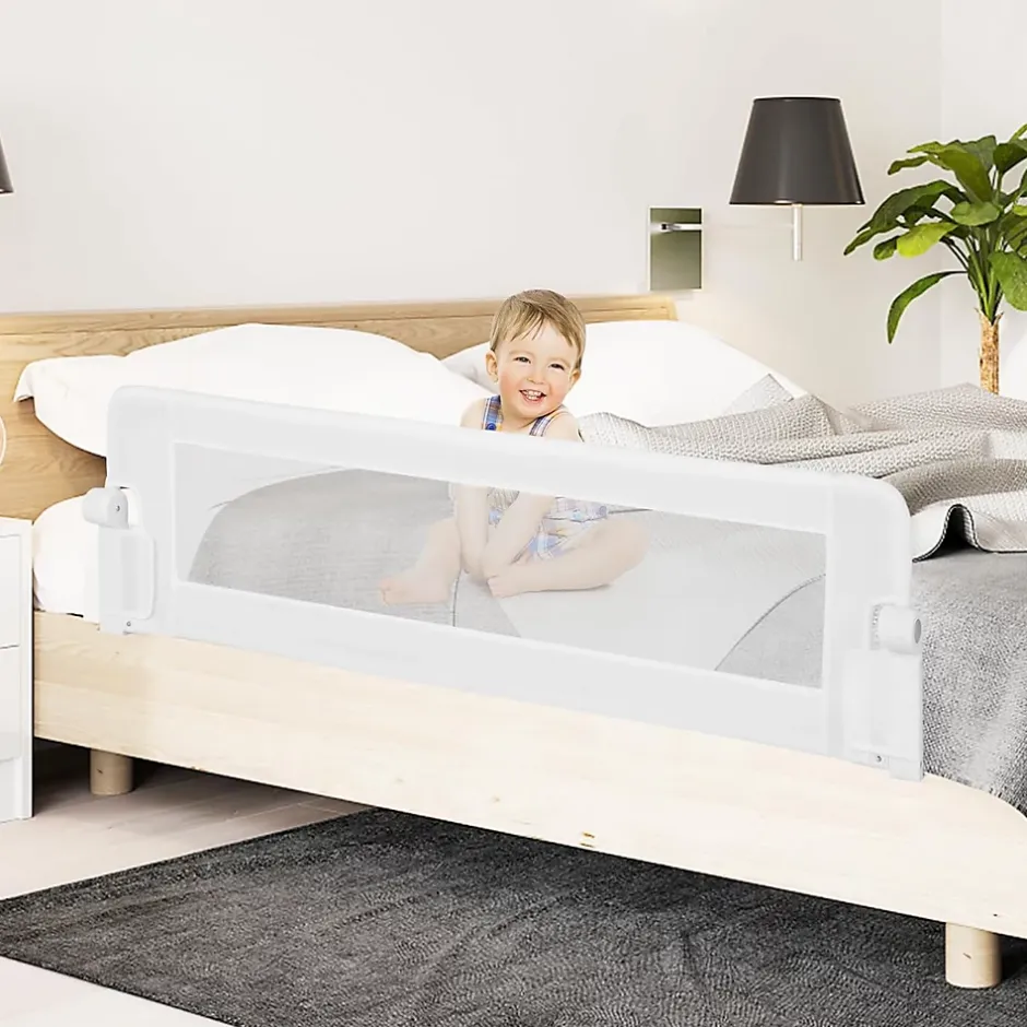 Barriere de Lit Pliable et Portable avec Cadre en Metal , en Forme de T, avec Mecanisme a Double Bouton (Blanc, 150 x 40 x 42 CM)-Giantex Online