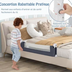 Giantex Barriere de Lit Pliable et Portable avec Cadre en Metal, en Forme de T, avec Mecanisme a Double Bouton (Gris, 120 x 40 x 42 CM)