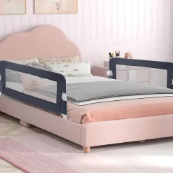 Giantex Barriere de Lit Pliable et Portable avec Cadre en Metal, en Forme de T, avec Mecanisme a Double Bouton (Gris, 120 x 40 x 42 CM)