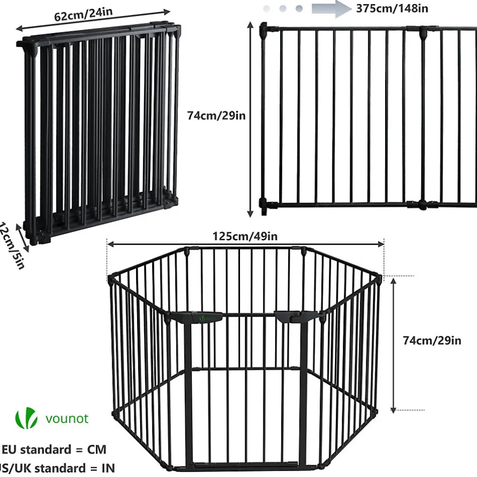 Barriere de securite cheminee pliable 3.75M 6 panneaux noir-Vounot Hot